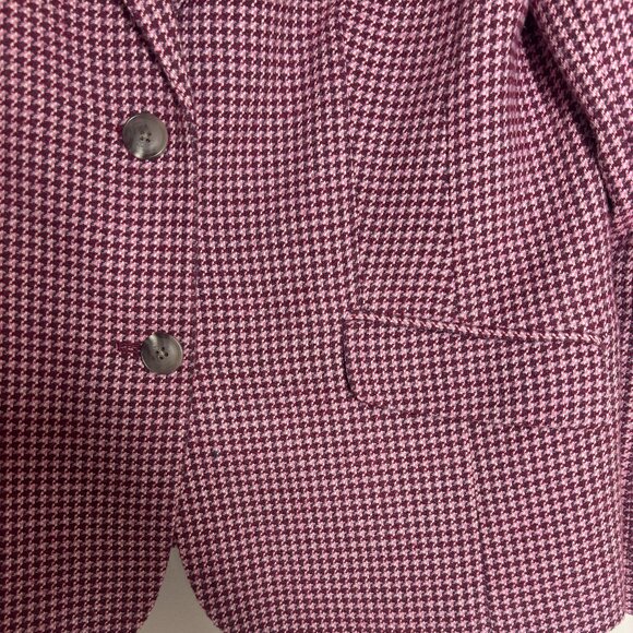 Talbots Wool Blend Houndstooth Print Blazer Jacket Size 12 Pink Burgundy Red EUC - Picture 5 of 7